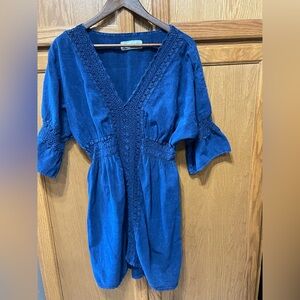 Resort Seaspice Crochet Detail Navy Beach Dress Swim Cover Up Peruvian Cotton Xl